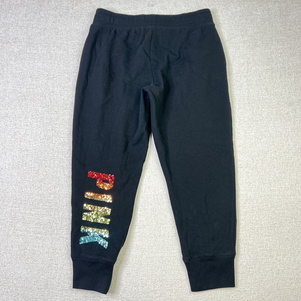 PINK Victoria's Secret Black Sequin Rainbow Joggers Y2K McBling Sweatpants L